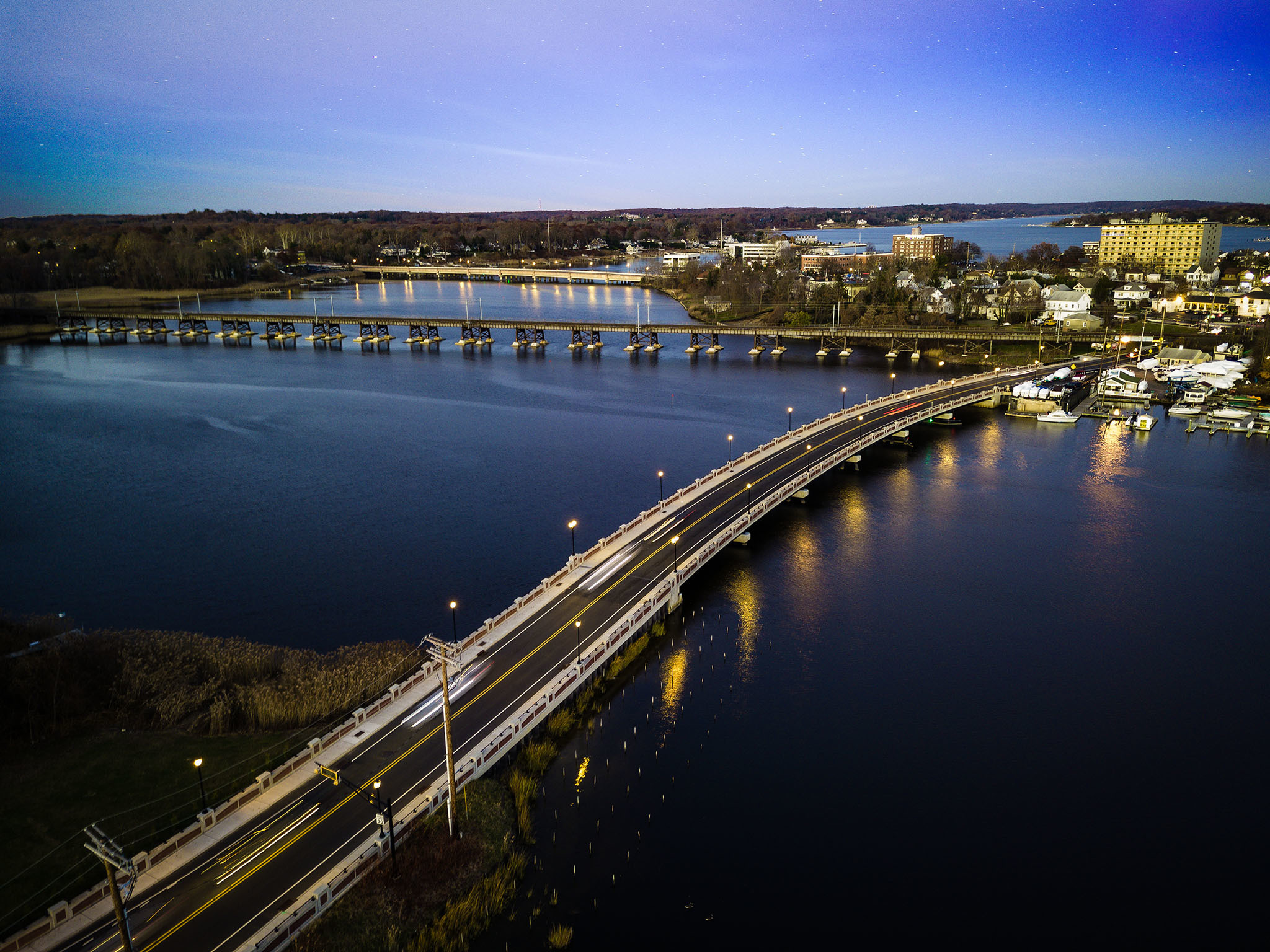 The Cooper's Bridge over the Navesink River at dusk, Red Bank NJ